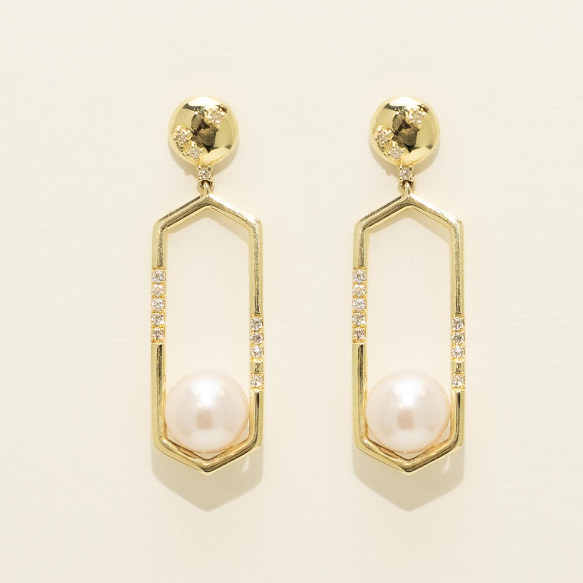 Dabakarov Cultured Freshwater Pearl Drop Earrings in 14kt Yellow Gold with Diamonds (1/5ct tw and 8mm pearls)