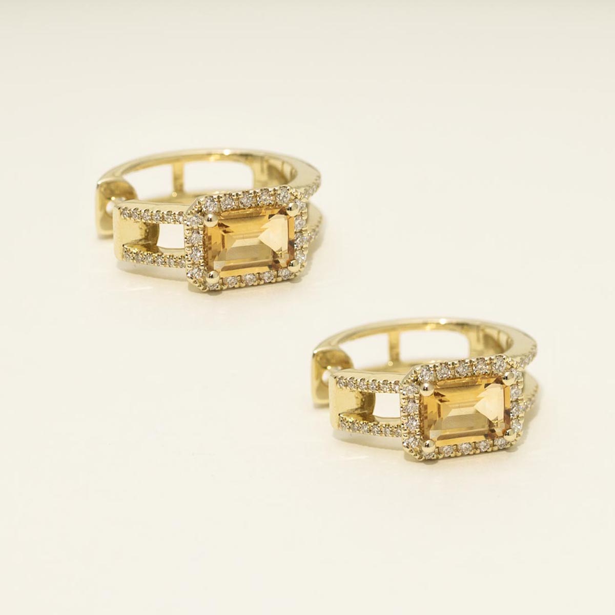 Dabakarov Emerald Cut Citrine Hoop Earrings in 14kt Yellow Gold with Diamonds (1/2ct tw)