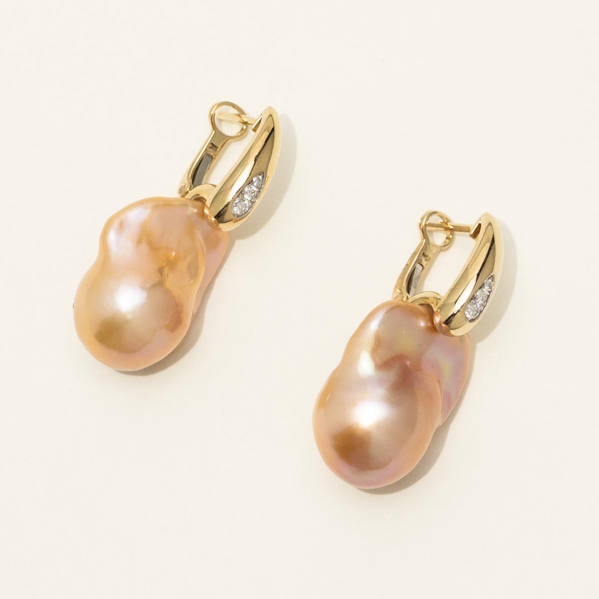 Dabakarov Baroque Cultured Freshwater Pearl Drop Earrings in 14kt Yellow Gold with Diamonds (1/10ct tw and 19mm pearls)