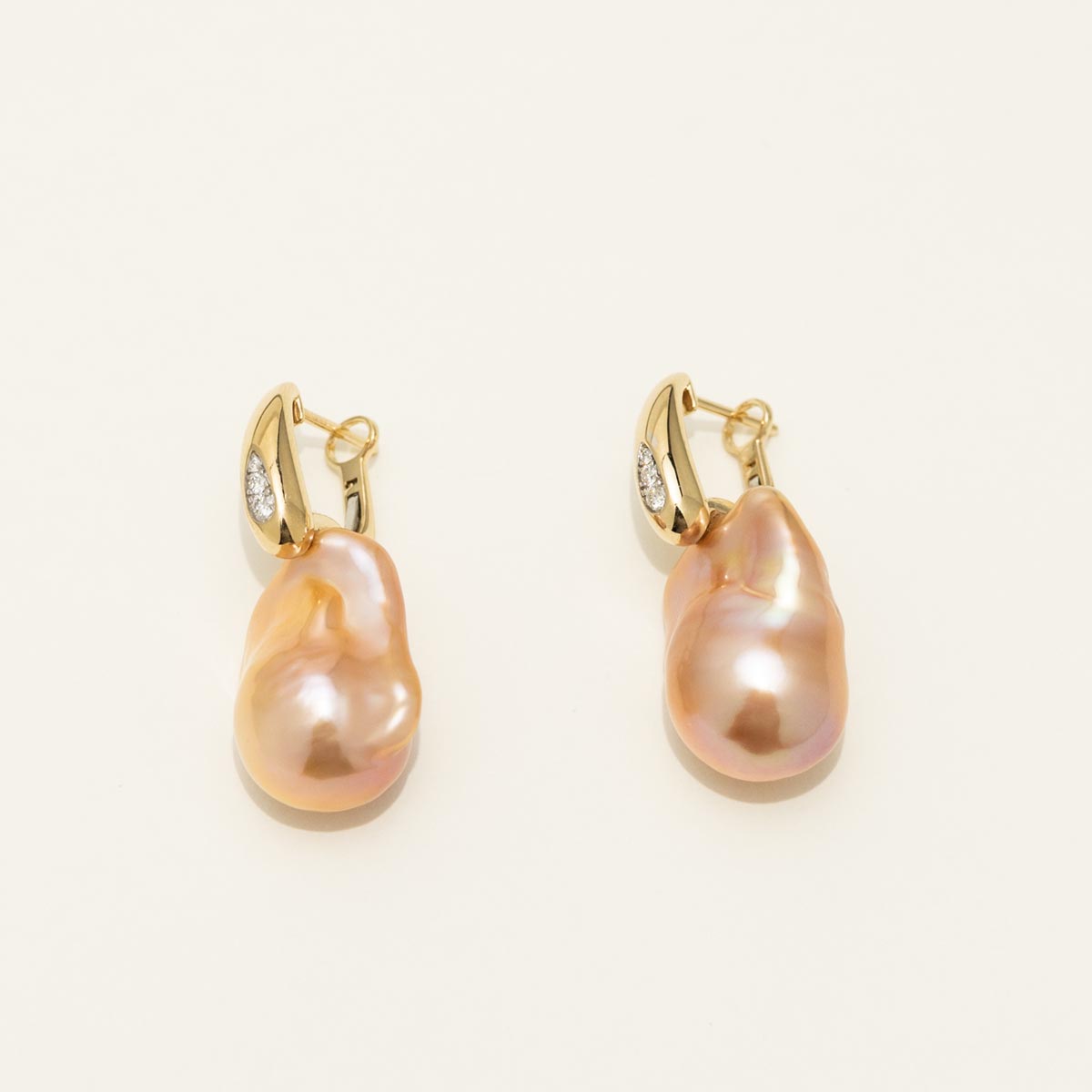 Dabakarov Baroque Cultured Freshwater Pearl Drop Earrings in 14kt Yellow Gold with Diamonds (1/10ct tw and 19mm pearls)