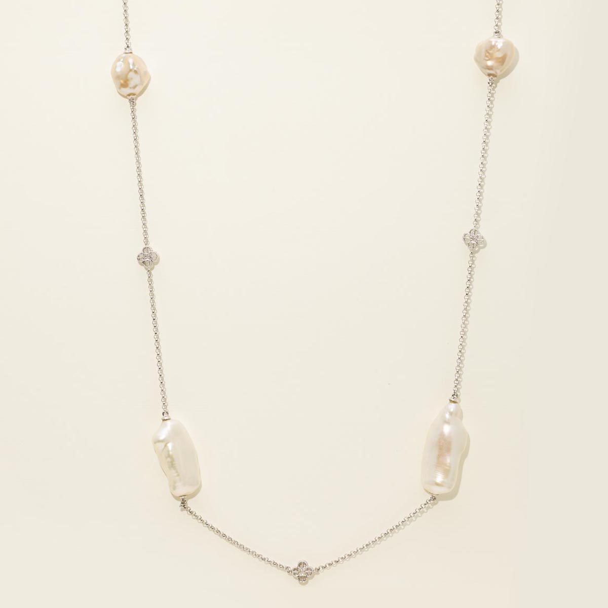 Dabakarov Baroque Cultured Freshwater Pearl Necklace in 14kt White Gold with Diamonds (.04ct tw and 12-27mm pearls)
