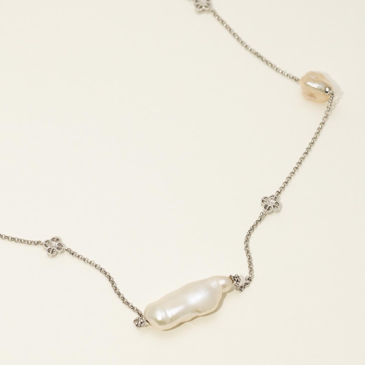 Dabakarov Baroque Cultured Freshwater Pearl Necklace in 14kt White Gold with Diamonds (.04ct tw and 12-27mm pearls)