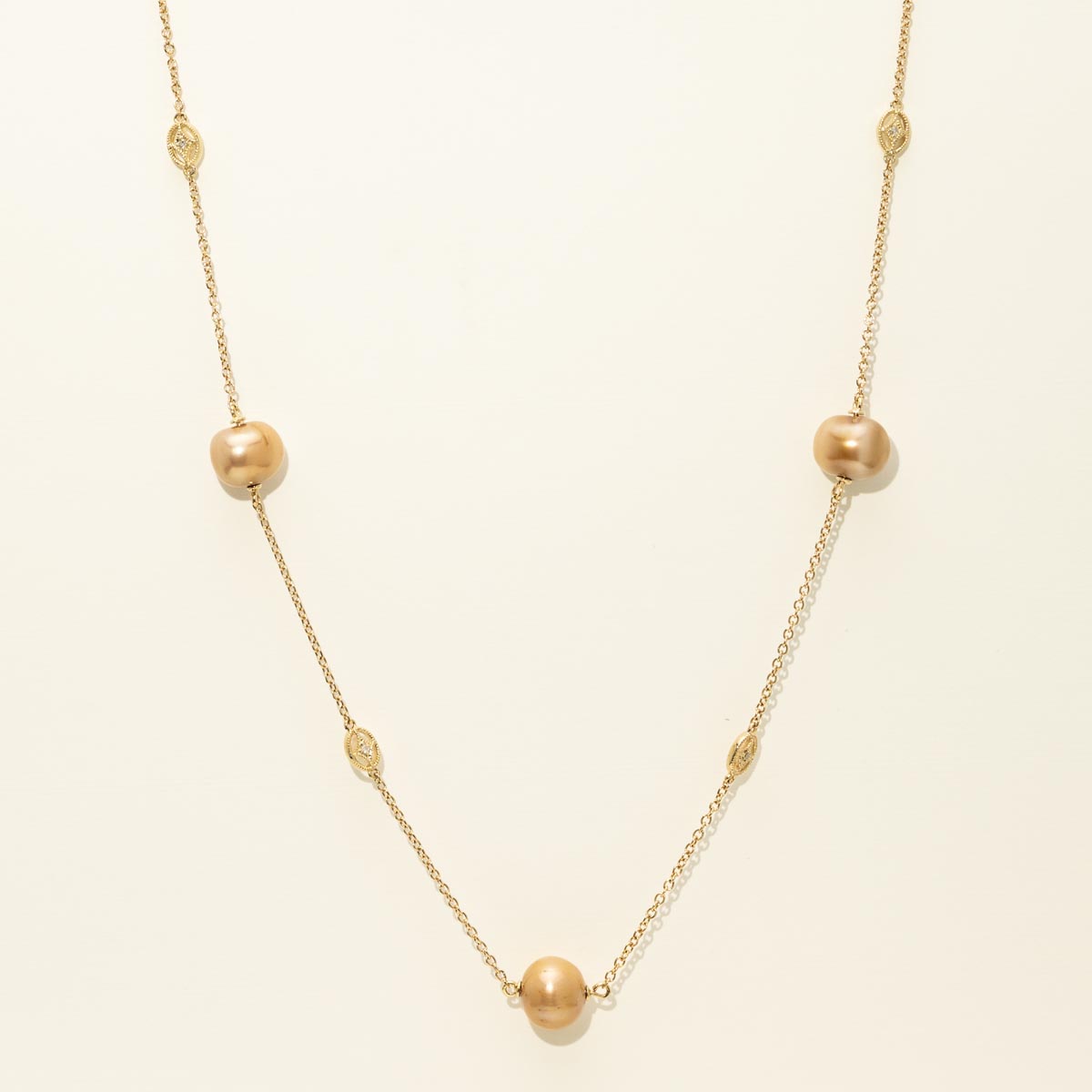 Dabakarov Cultured Freshwater Pearl Necklace in 14kt Yellow Gold with Diamonds (1/20ct tw and 10mm pearls)
