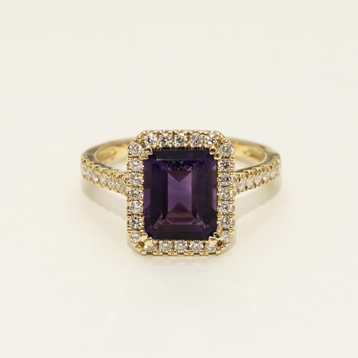 Dabakarov Emerald Cut Amethyst Ring in 14kt Yellow Gold with Diamonds (3/8ct tw)