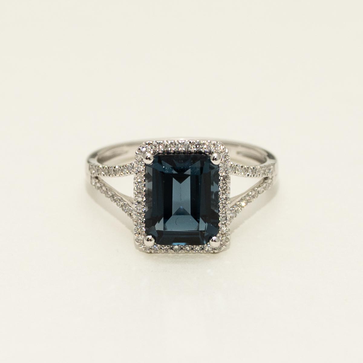 Dabakarov Emerald Cut London Blue Topaz Ring in 14kt White Gold with Diamonds (1/5ct tw)
