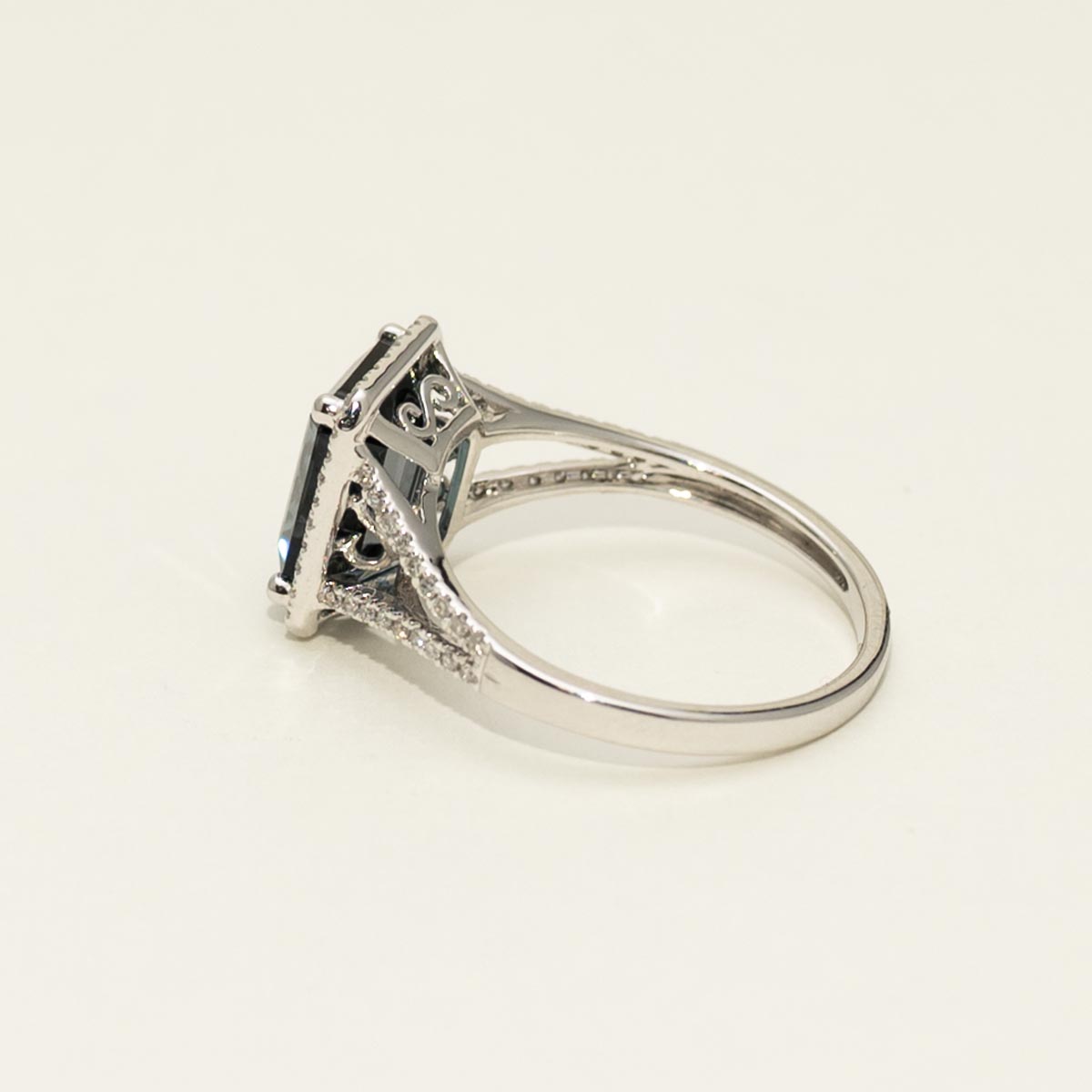 Dabakarov Emerald Cut London Blue Topaz Ring in 14kt White Gold with Diamonds (1/5ct tw)