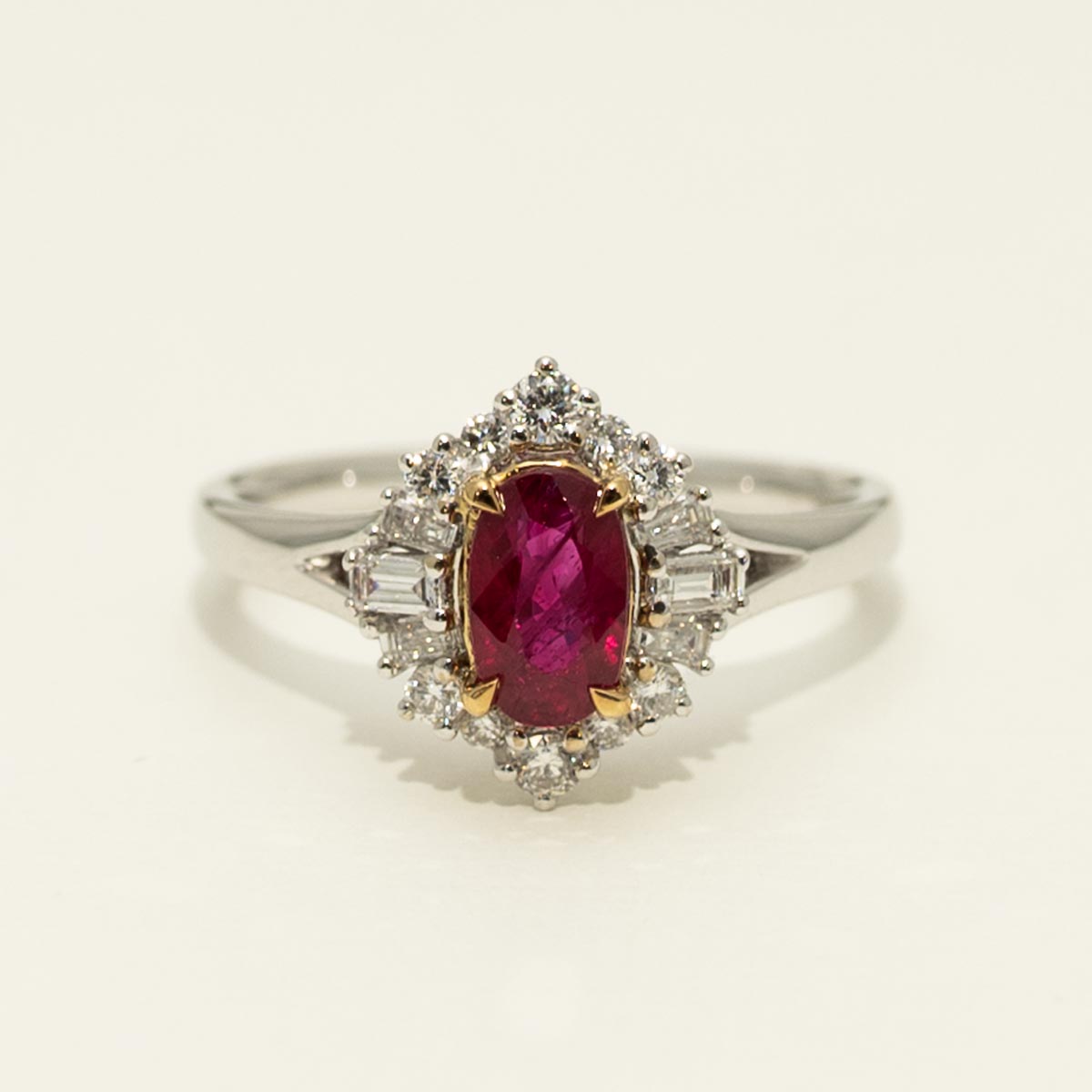 Oval Ruby Ring in 18kt White and Yellow Gold with Diamonds (1/3ct tw)