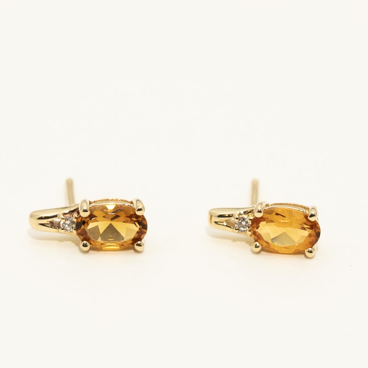 Oval Citrine Earrings in 10kt Yellow Gold with Diamonds (.02ct tw)