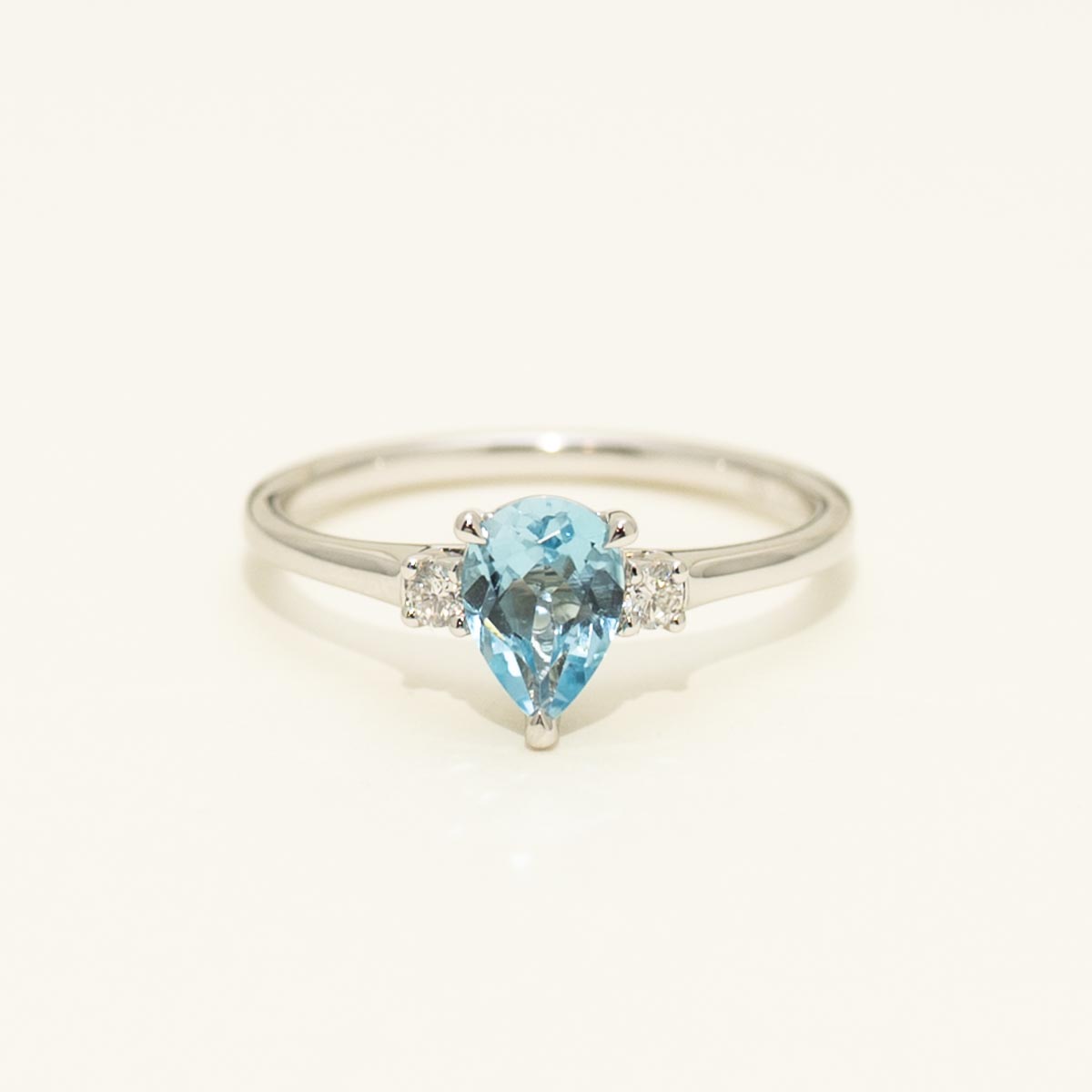 Pear Shaped Swiss Blue Topaz Ring in 14kt White Gold with Diamonds (1/20ct tw)