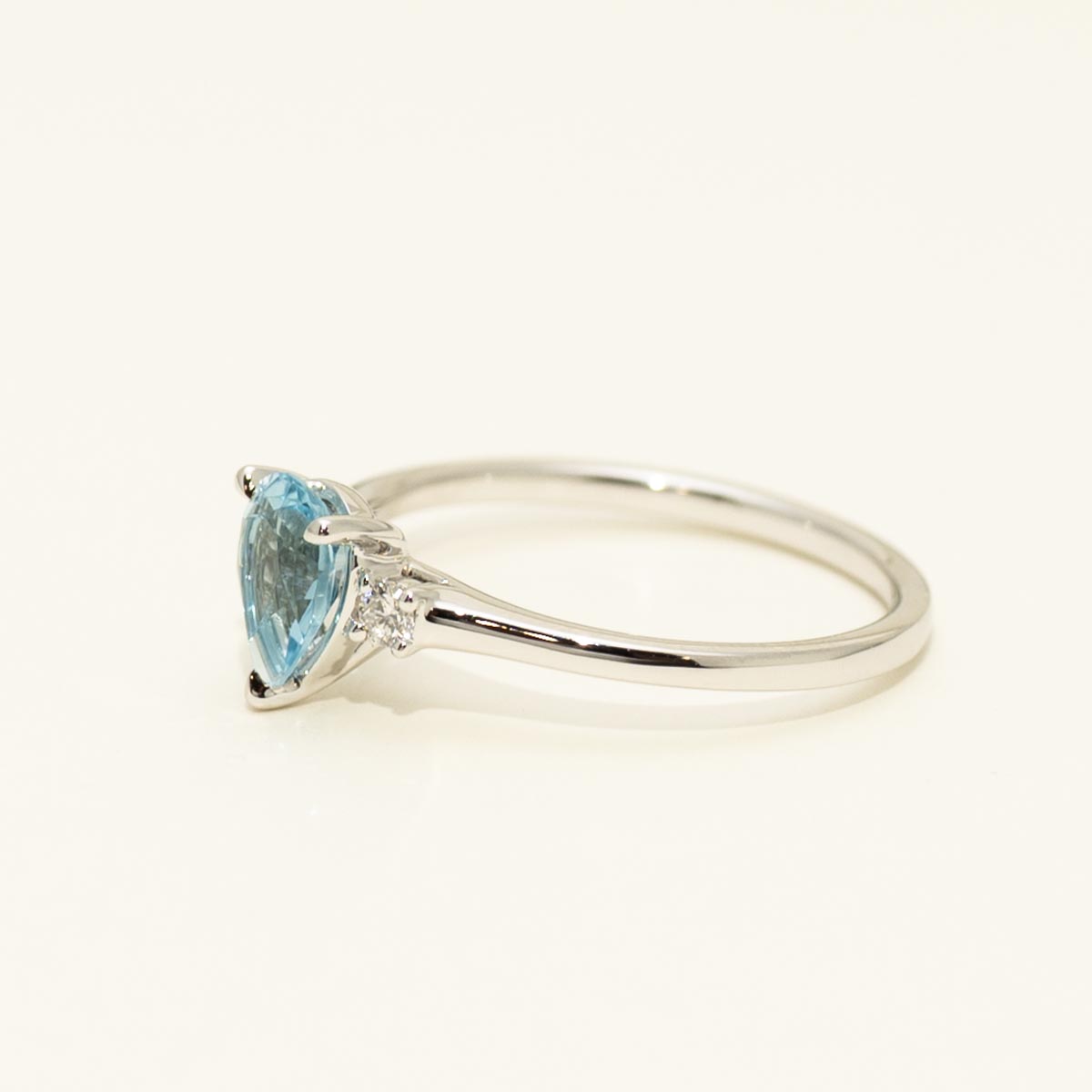 Pear Shaped Swiss Blue Topaz Ring in 14kt White Gold with Diamonds (1/20ct tw)