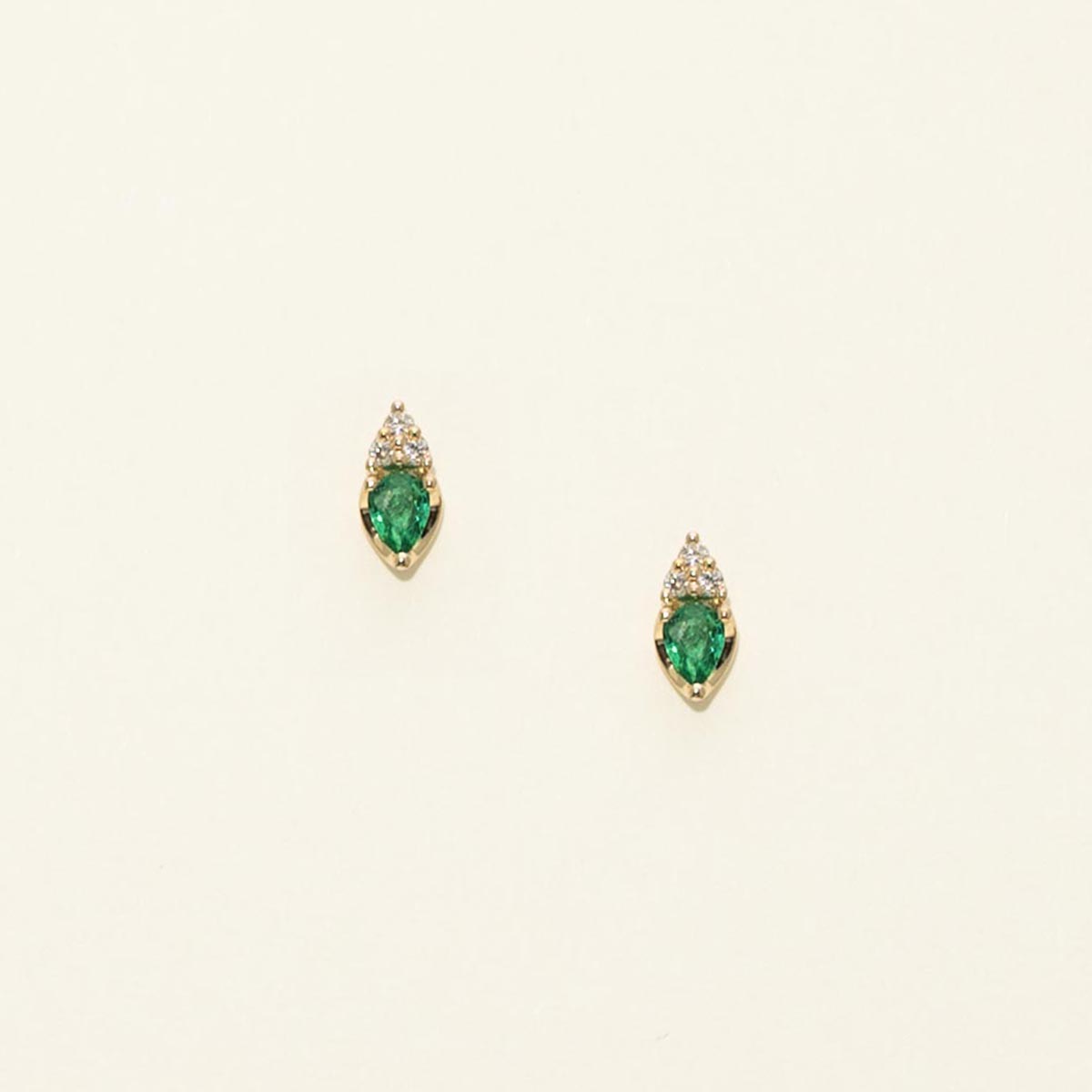 Pear Shaped Emerald Earrings in 14kt Yellow Gold with Diamonds (1/20ct tw)