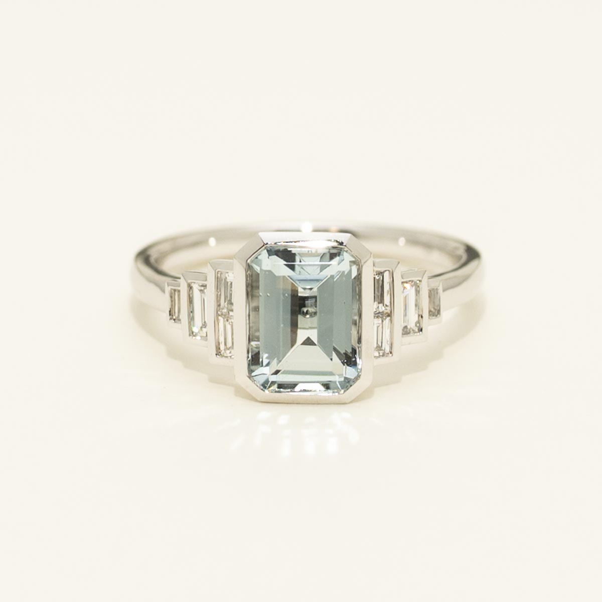 Emerald Cut Aquamarine Ring in 14kt White Gold with Diamonds (1/4ct tw)