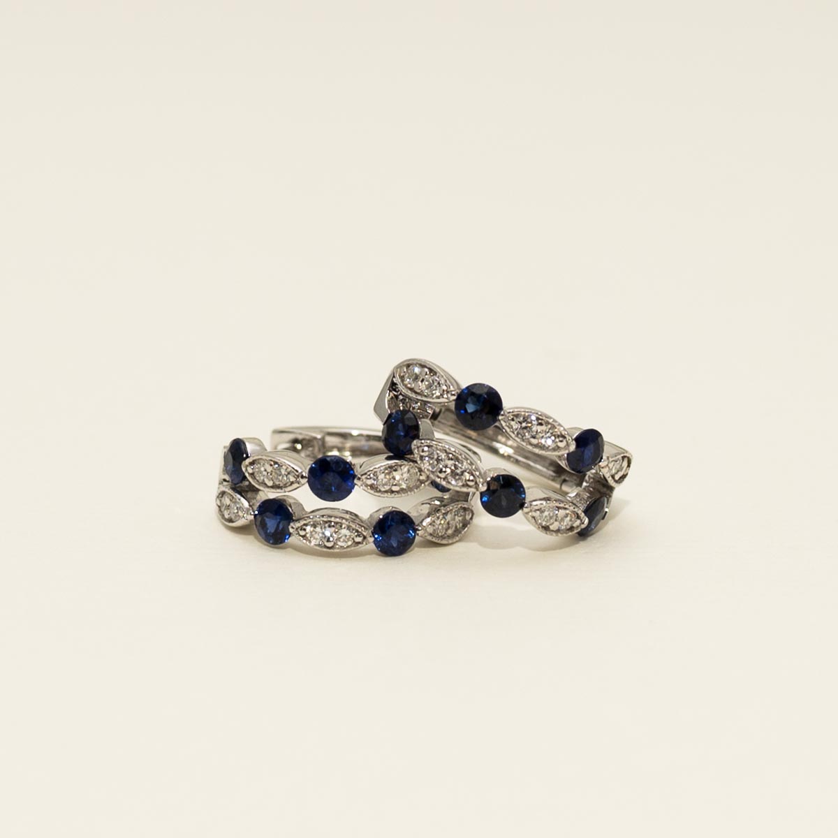 Sapphire Hoop Earrings in 14kt White Gold with Diamonds (1/5ct tw)