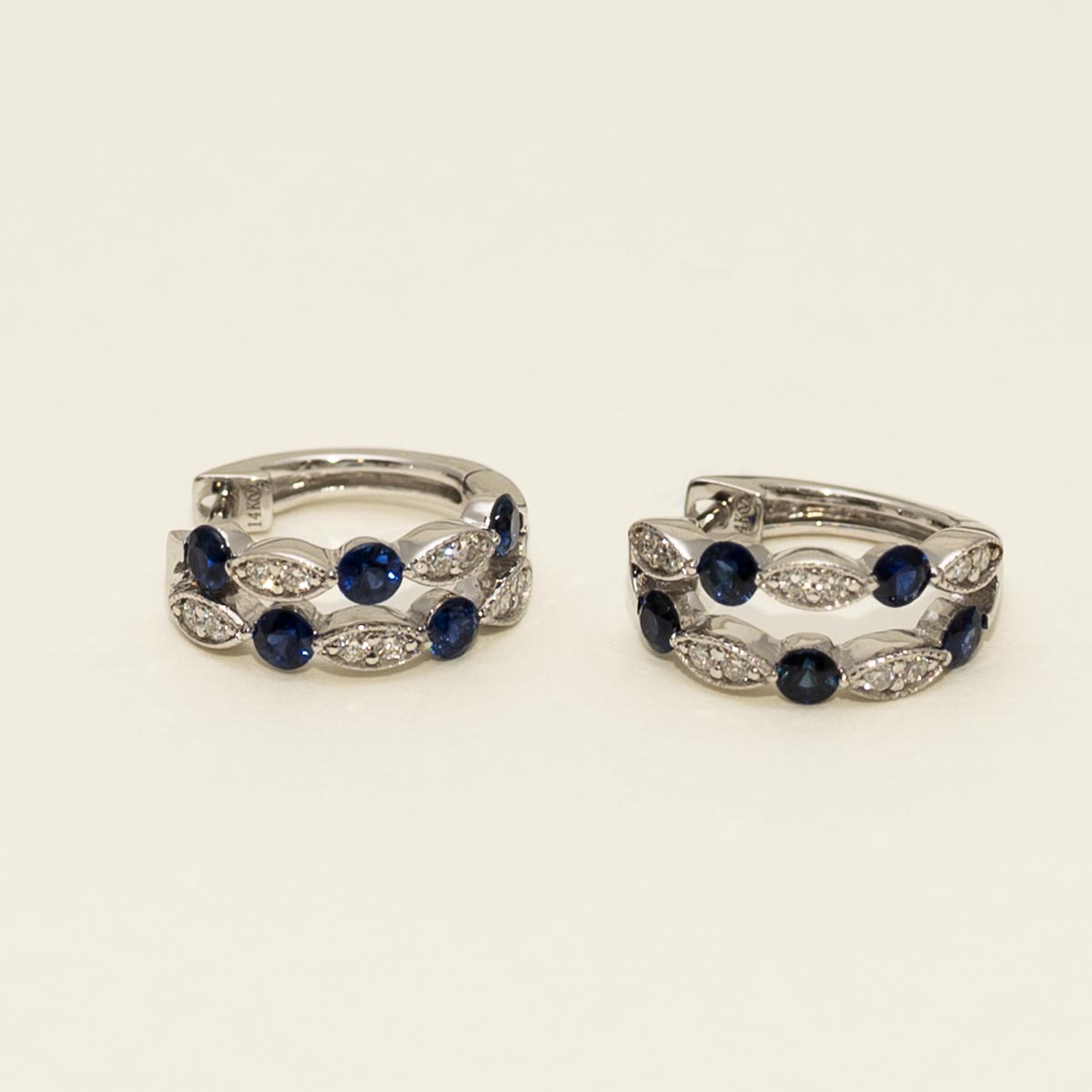 Sapphire Hoop Earrings in 14kt White Gold with Diamonds (1/5ct tw)