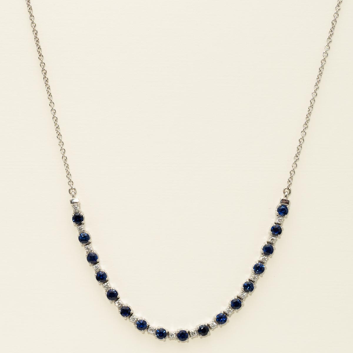 Sapphire Station Necklace in 18kt White Gold with Diamonds (3/8ct tw)
