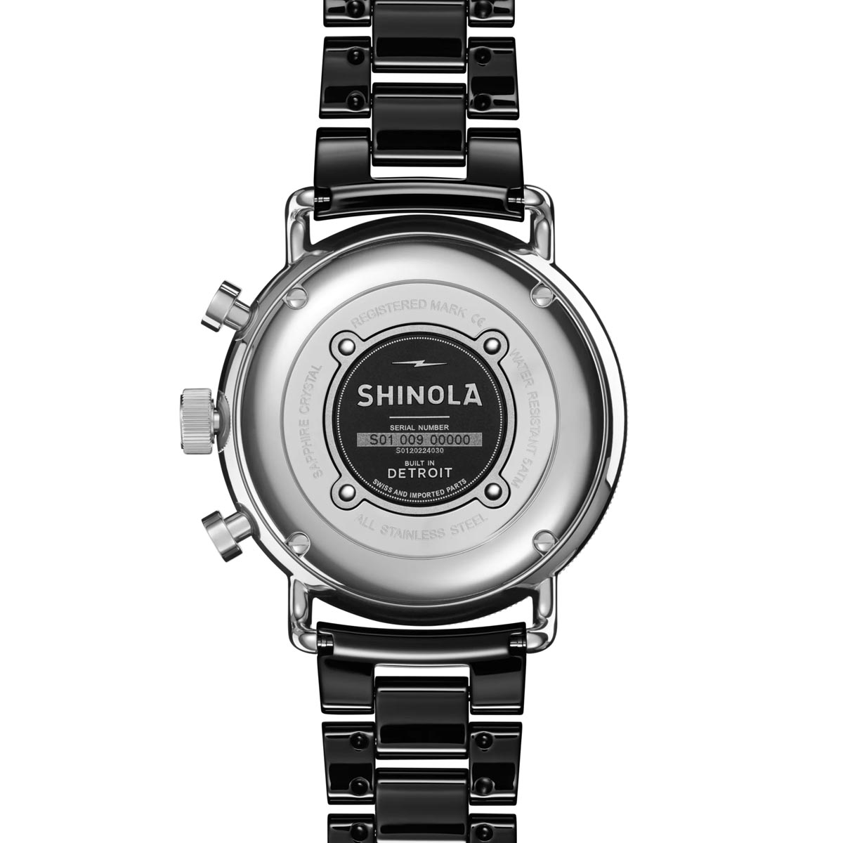 Shinola Canfield Sport Chronograph Watch with Black Dial and Black Ceramic Bracelet (quartz movement)