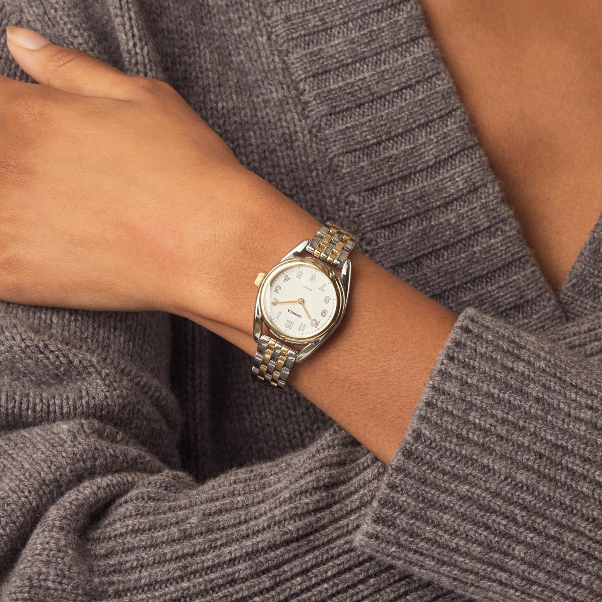 Shinola Derby 2H Watch with White Dial and White and Yellow Stainless Steel Bracelet (quartz movement)