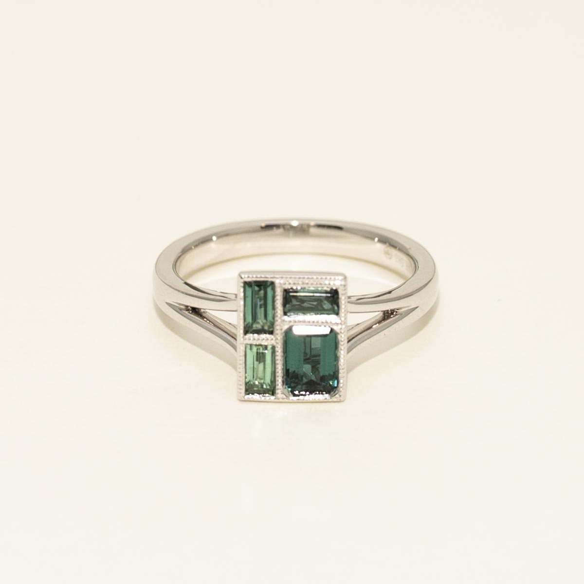 Stained Glass Maine Indicolite and Green Tourmaline Ring in 14kt White Gold
