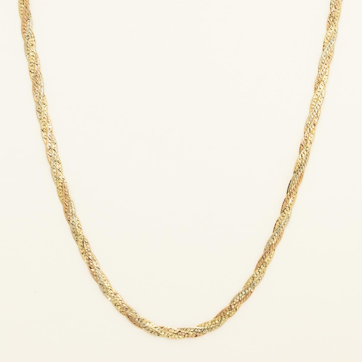 Estate Braided Chain Necklace in 14kt White Yellow and Rose Gold (16 inches)