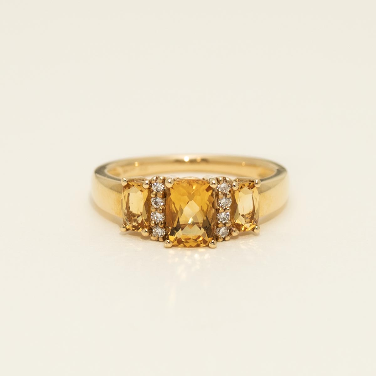 Cushion Cut Citrine Ring in 14kt Yellow Gold with Diamonds (1/10ct tw)