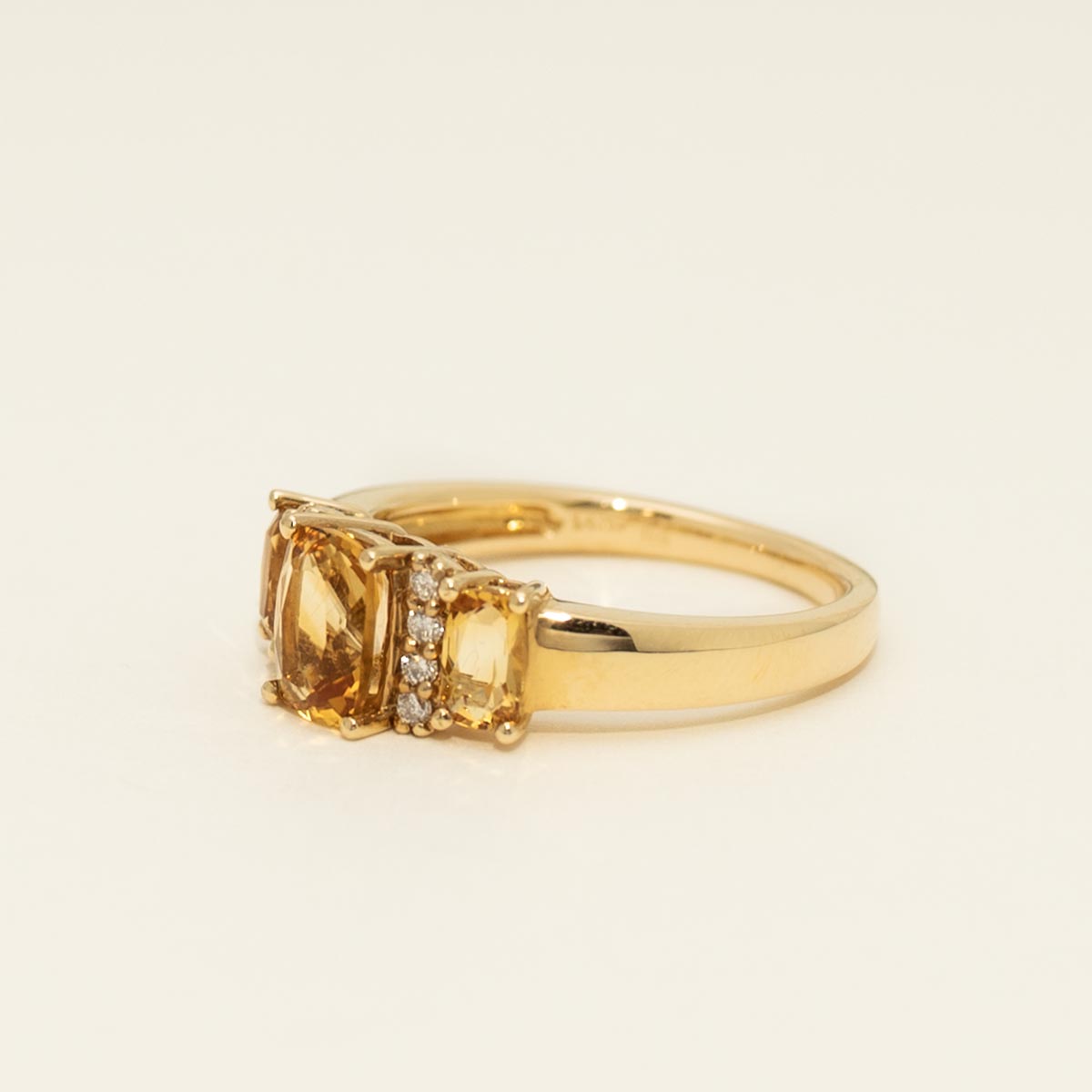 Cushion Cut Citrine Ring in 14kt Yellow Gold with Diamonds (1/10ct tw)