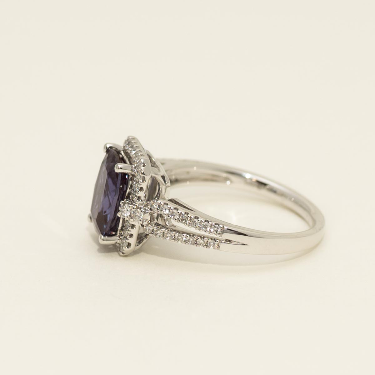 Cushion Cut Created Alexandrite Ring in 14kt White Gold with Diamonds (1/3ct tw)