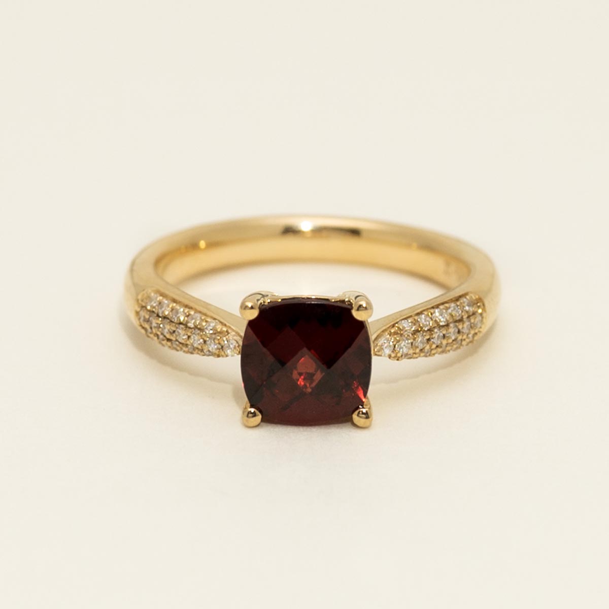 Cushion Cut Garnet Ring in 14kt Yellow Gold with Diamonds (1/7ct tw)