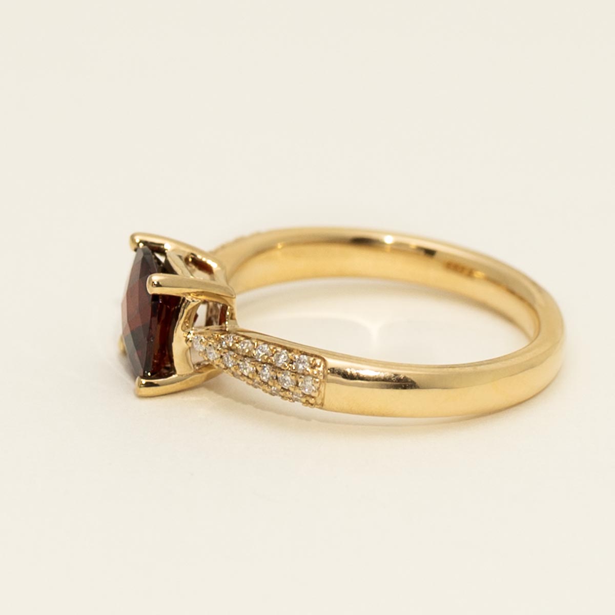 Cushion Cut Garnet Ring in 14kt Yellow Gold with Diamonds (1/7ct tw)