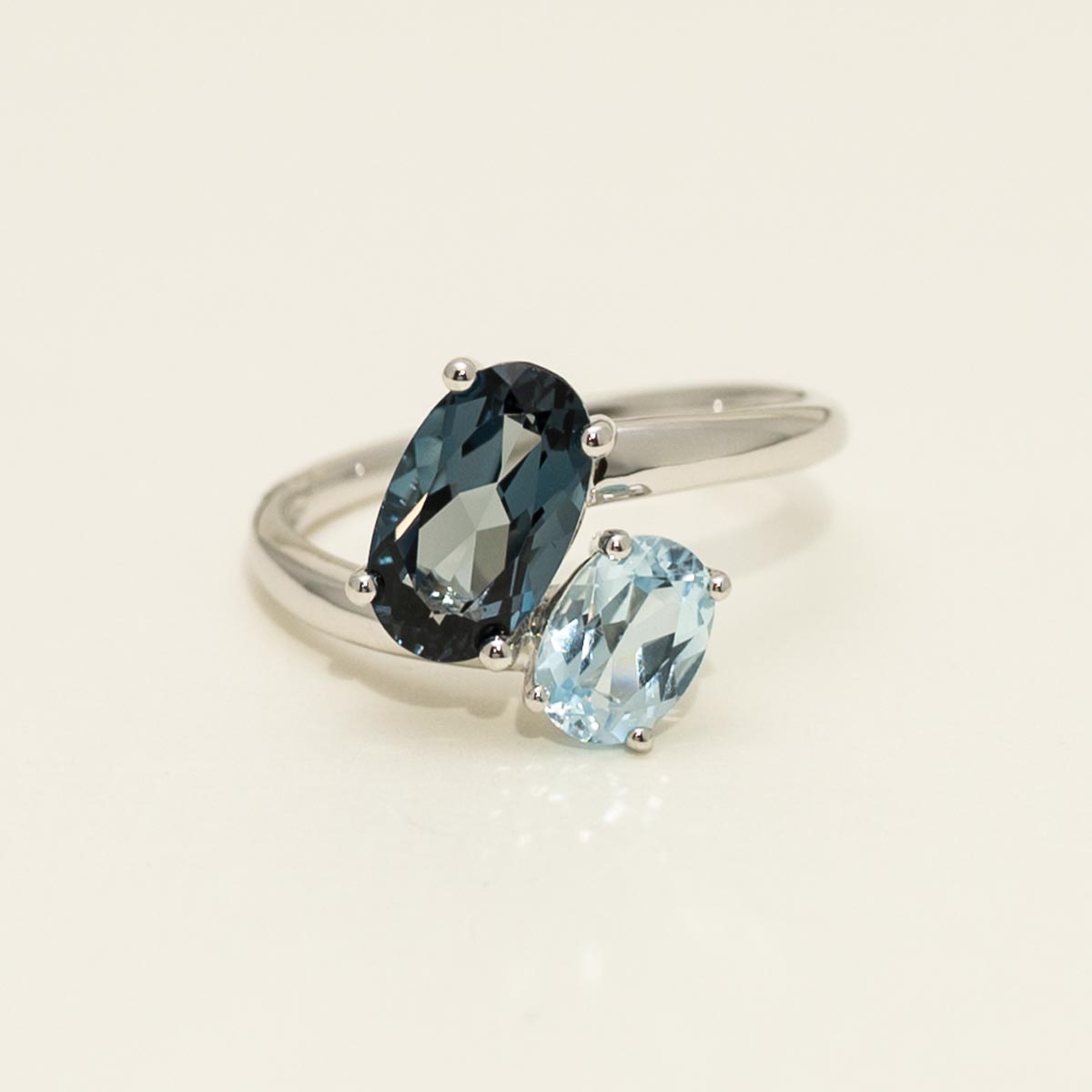 Oval London Blue and Sky Blue Topaz Ring in 14kt White Gold