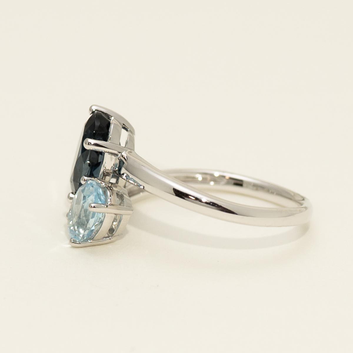 Oval London Blue and Sky Blue Topaz Ring in 14kt White Gold