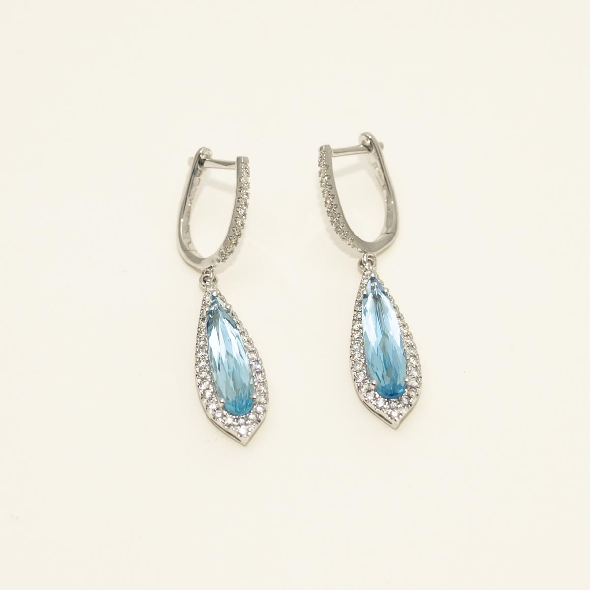 Pear Shape Blue Topaz Drop Earrings in 14kt White Gold with Diamonds (1/2ct tw)