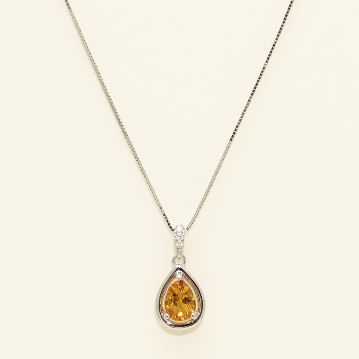 Pear Shape Citrine Necklace in 14kt White Gold with Diamonds (.04ct tw)