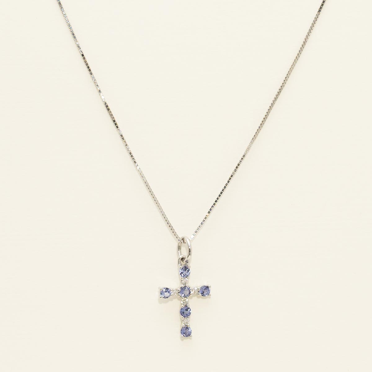Tanzanite Cross Necklace in 14kt White Gold with Diamonds (1/20ct tw)