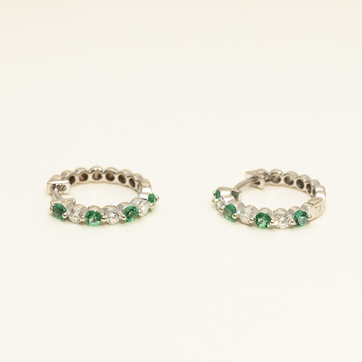 Emerald and Diamond Hoop Earrings in 14kt White Gold (1/3ct tw)