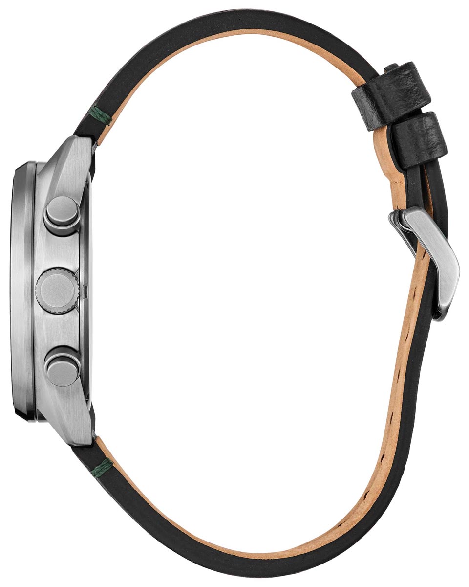 Citizen Sport Casual Chronograph Watch with Green Dial and Black Leather Strap (eco-drive movement)