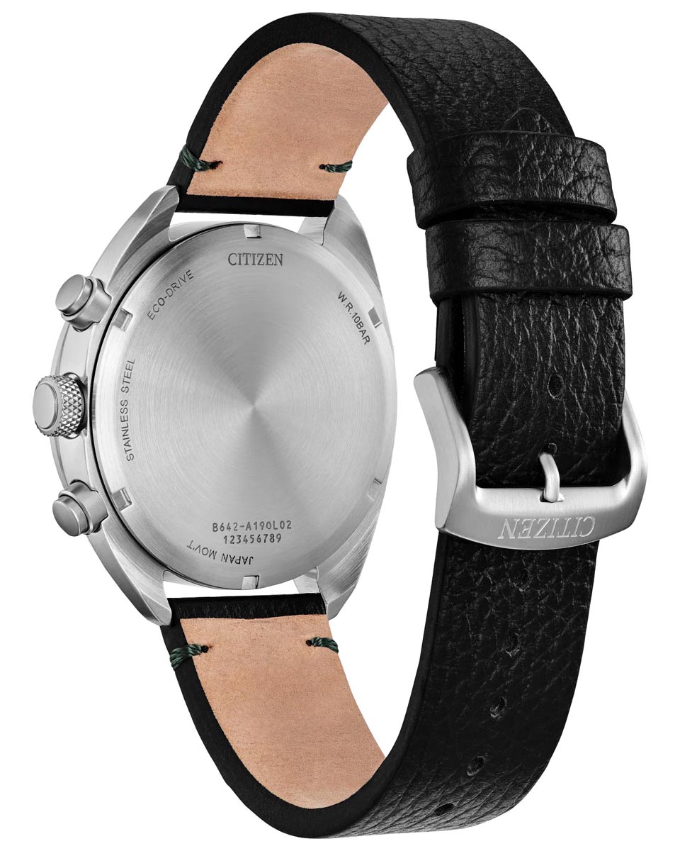 Citizen Sport Casual Chronograph Watch with Green Dial and Black Leather Strap (eco-drive movement)