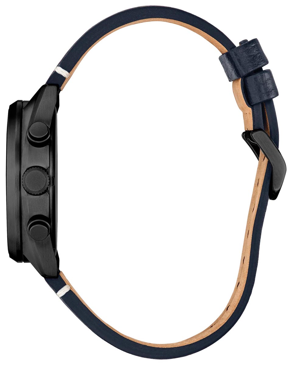 Citizen Sport Casual Chronograph Watch with Blue Dial and Black Leather Strap (eco-drive movement)