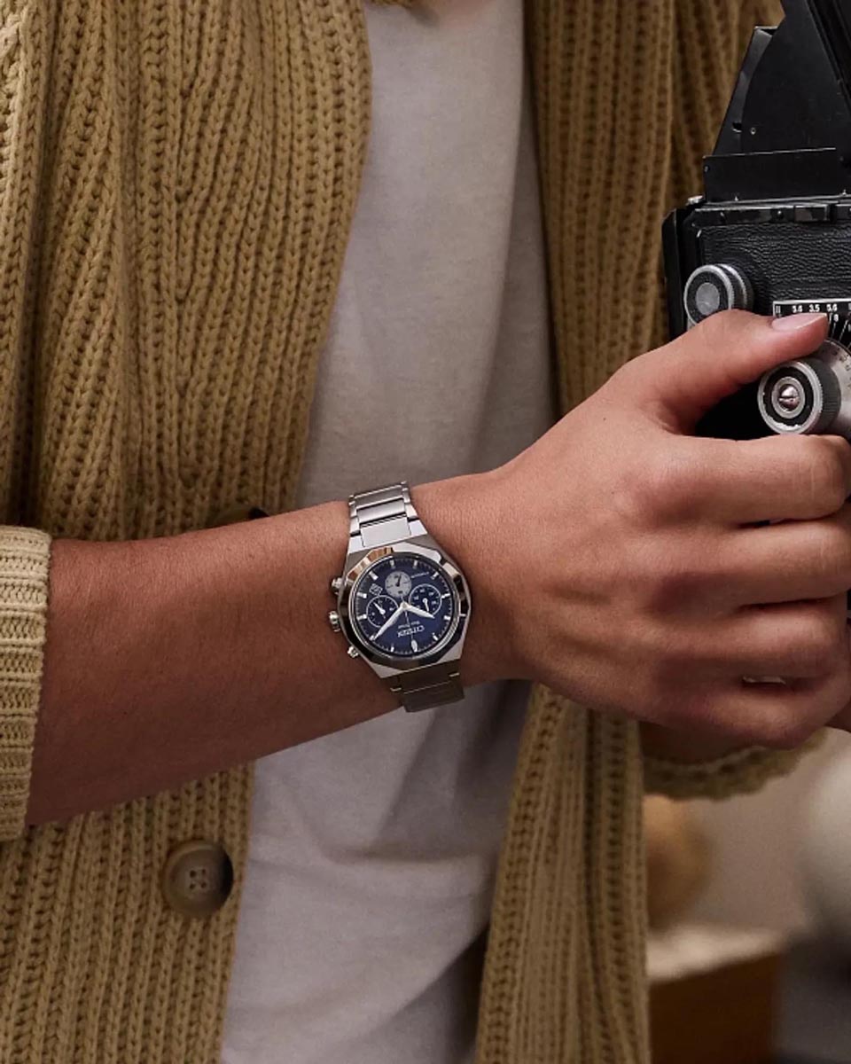 Citizen Zenshin Chronograph Watch with Blue Dial and Titanium Bracelet (eco-drive movement)