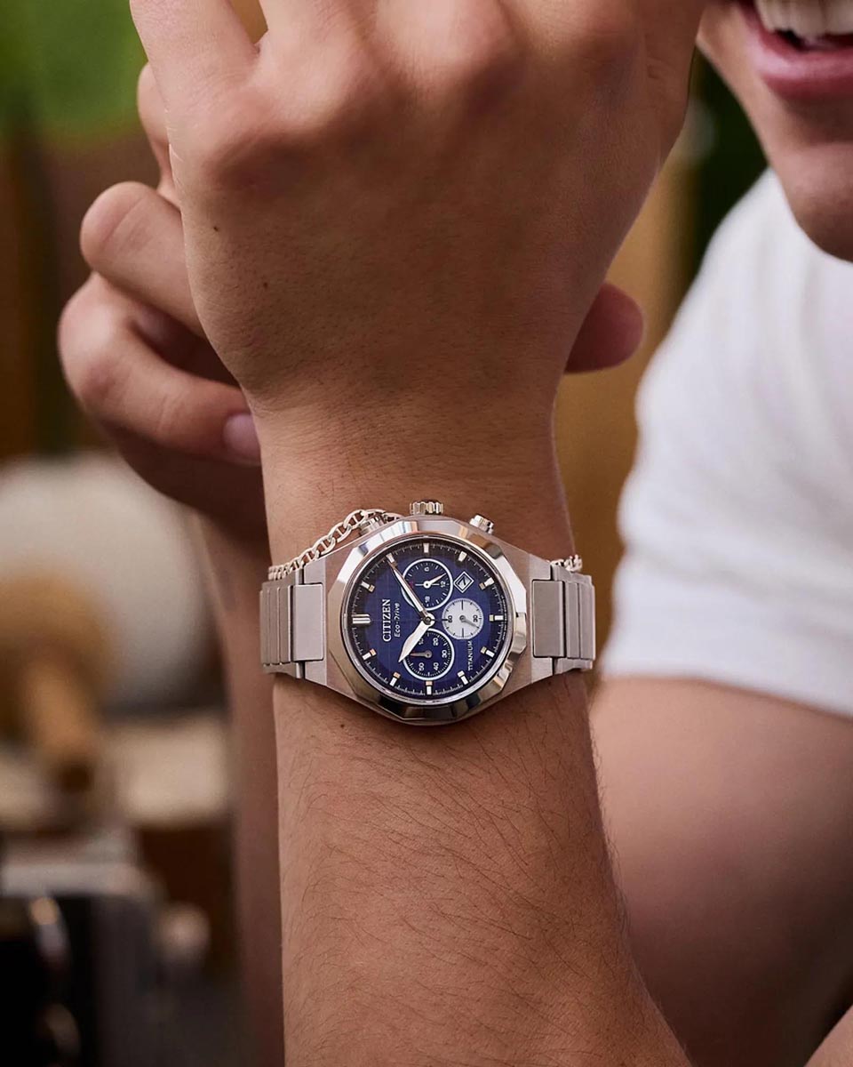 Citizen Zenshin Chronograph Watch with Blue Dial and Titanium Bracelet (eco-drive movement)