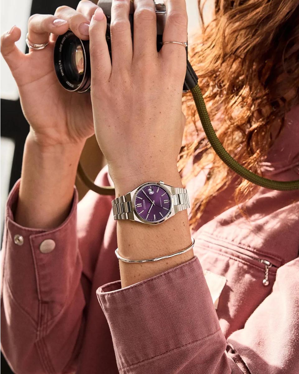 Citizen Tsuyosa Watch with Purple Dial and Stainless Steel Bracelet (automatic movement)