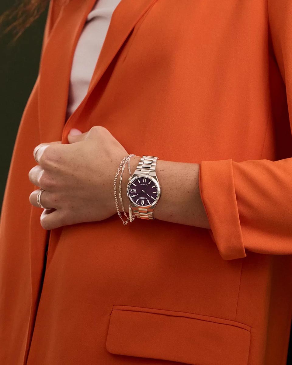 Citizen Tsuyosa Watch with Purple Dial and Stainless Steel Bracelet (automatic movement)