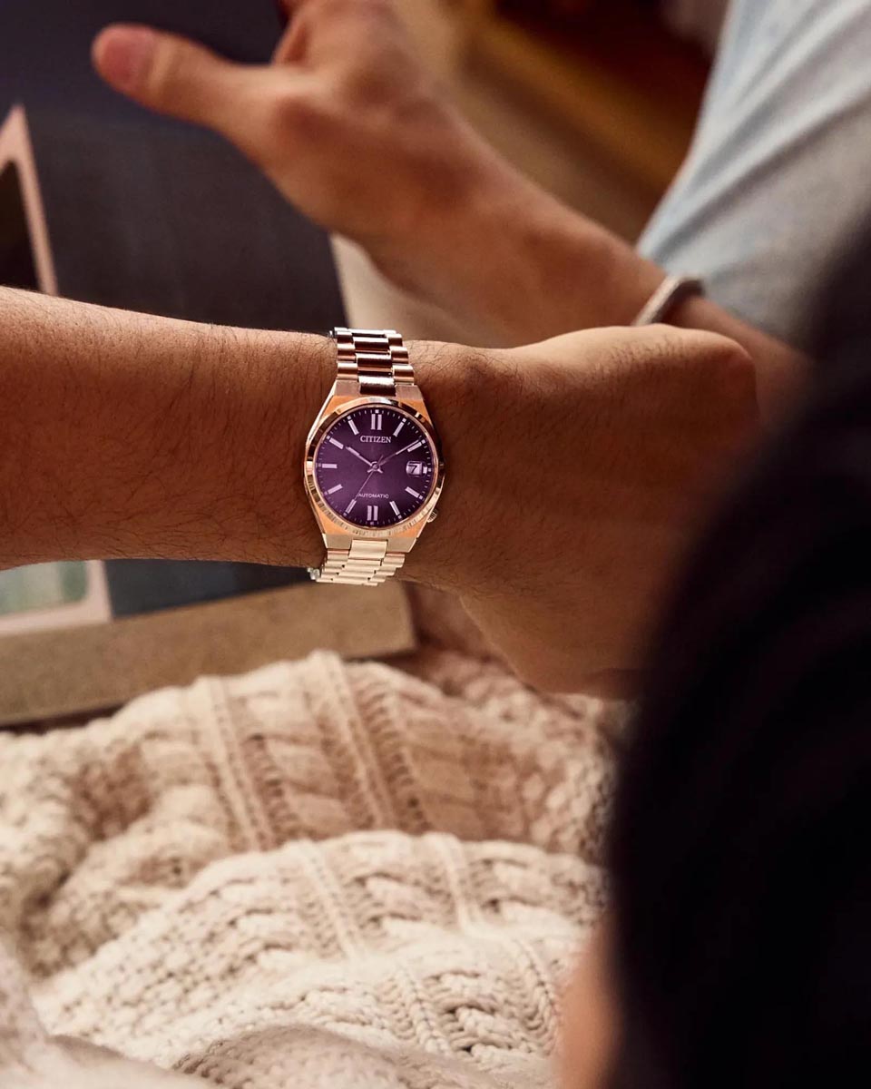 Citizen Tsuyosa Watch with Purple Dial and Stainless Steel Bracelet (automatic movement)