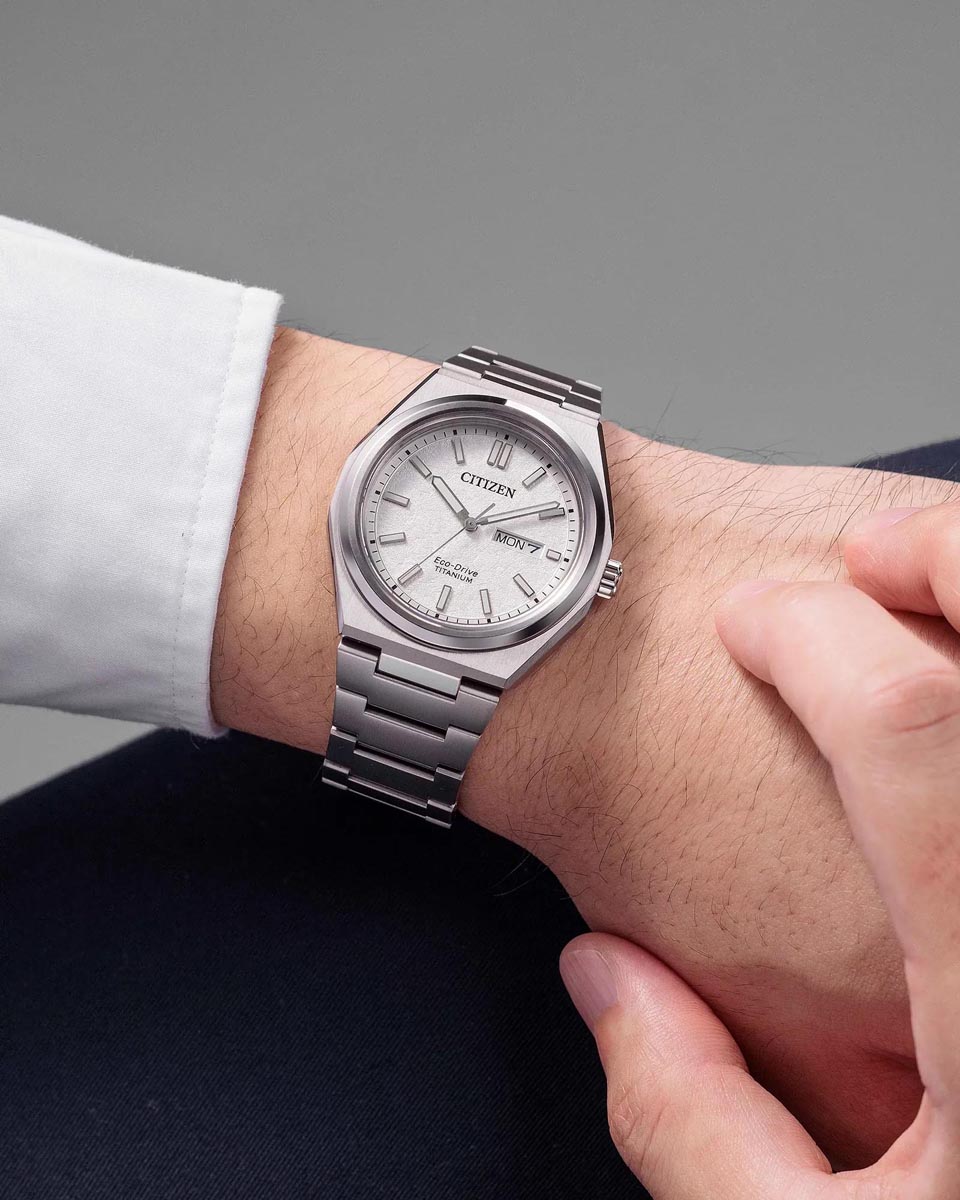 Citizen Zenshin Watch with White Dial and Titanium Bracelet (ecodrive movement)