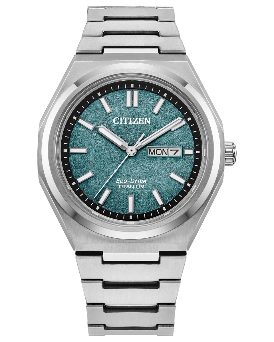Citizen Zenshin Watch with Green Dial and Titanium Bracelet (eco-drive movement)