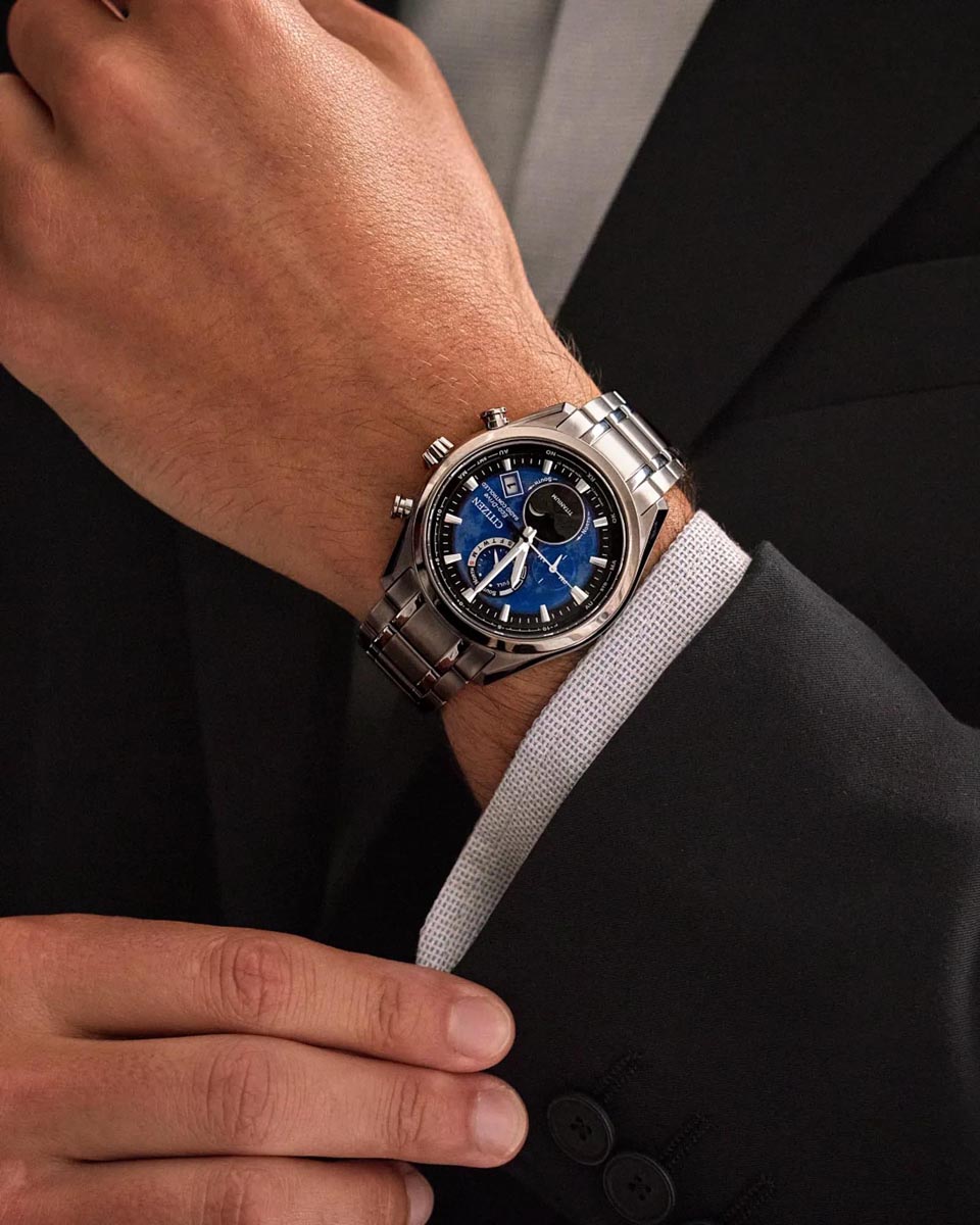 Citizen Tsuki-yomi A-T Watch with Blue Dial and Titanium Bracelet (43mm and eco-drive movement)