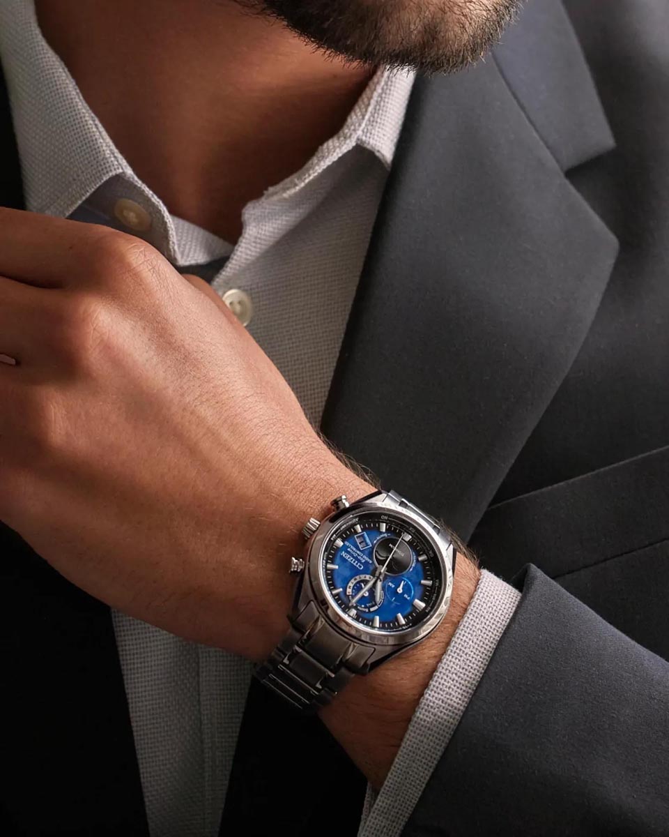 Citizen Tsuki-yomi A-T Watch with Blue Dial and Titanium Bracelet (43mm and eco-drive movement)