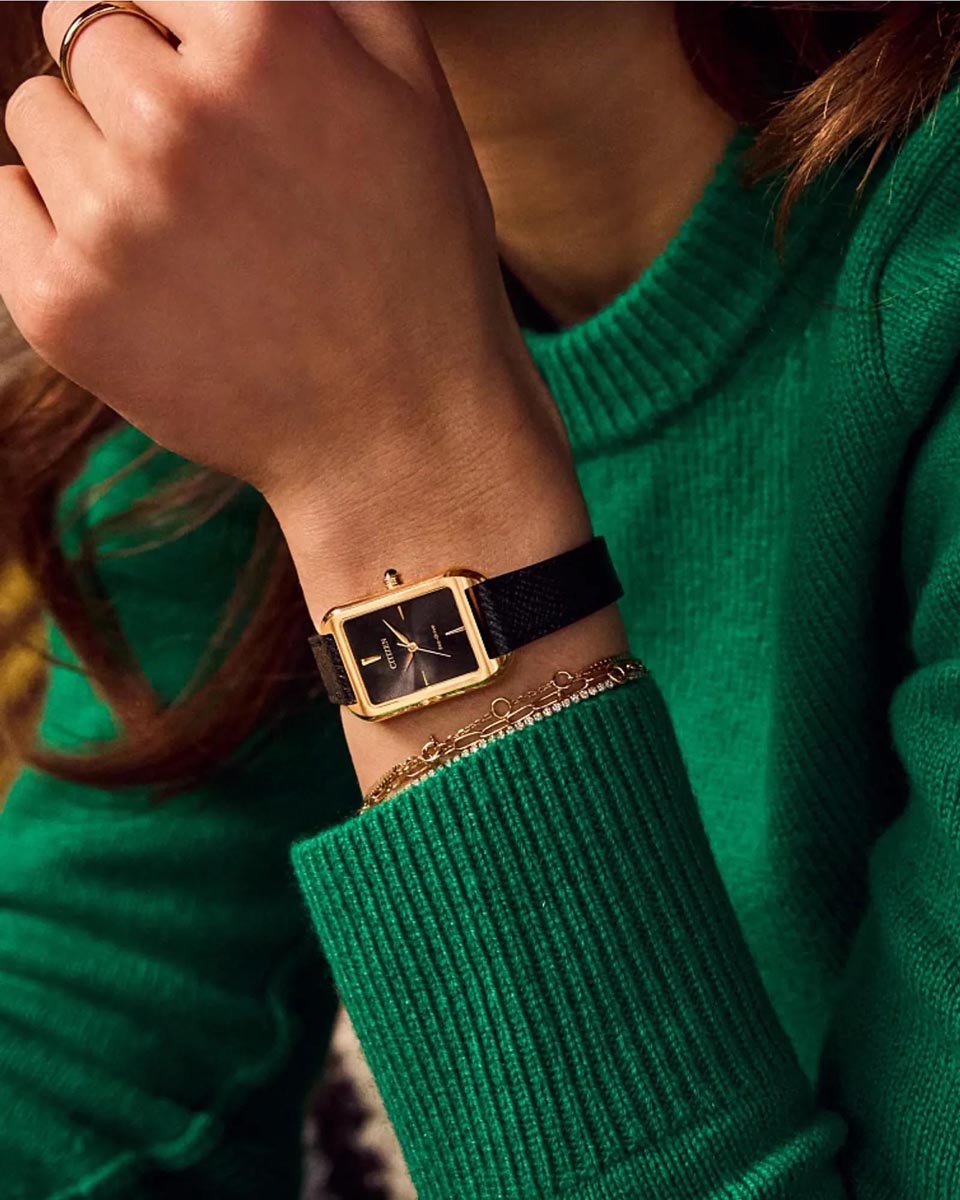 Citizen Dress Classic Watch with Black Dial and Black Leather Strap (eco-drive movement)