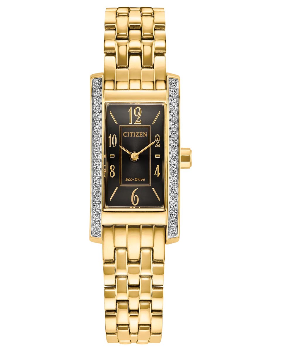 Citizen Petite Palidoro Watch with Black Dial and Gold Toned Stainless Steel Bracelet (eco-drive)