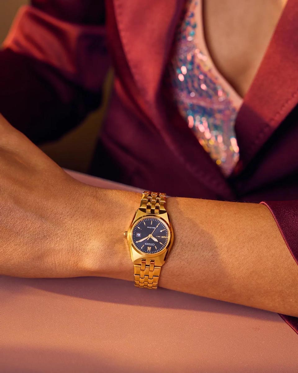 Citizen Corso Watch with Black Dial and Gold Toned Stainless Steel Bracelet (eco-drive movement)