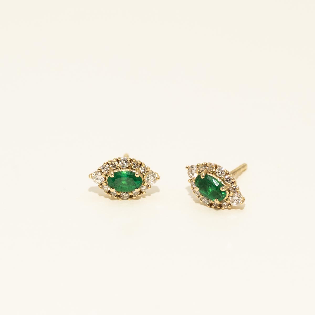 Oval Emerald Earrings in 14kt Yellow Gold with Diamonds (1/4ct tw)